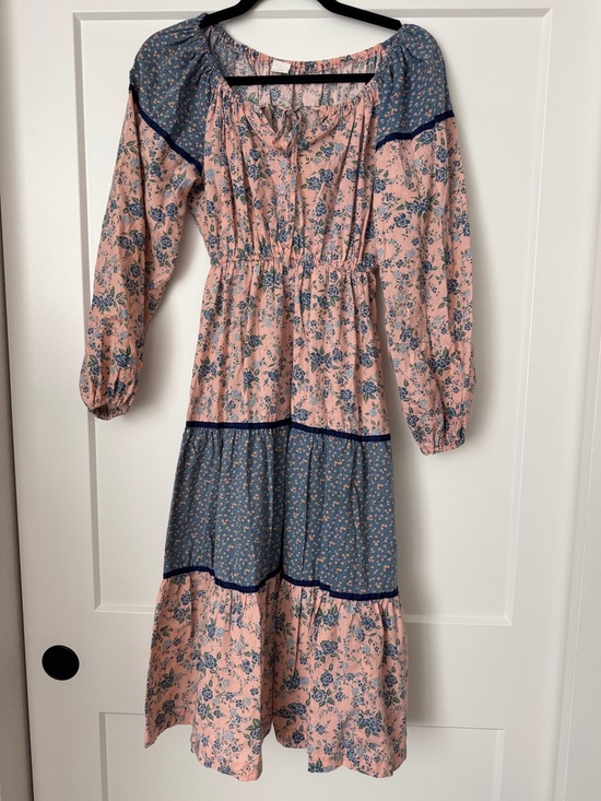 Dresses & Skirts - Vintage 70s Pink and Blue Floral Tiered Peasant Dress
